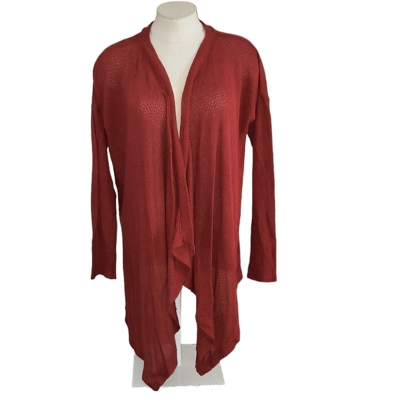 Eddie Bauer Sweaters - Eddie Bauer Rust Colored Open Front Waterfall Cardigan Size L